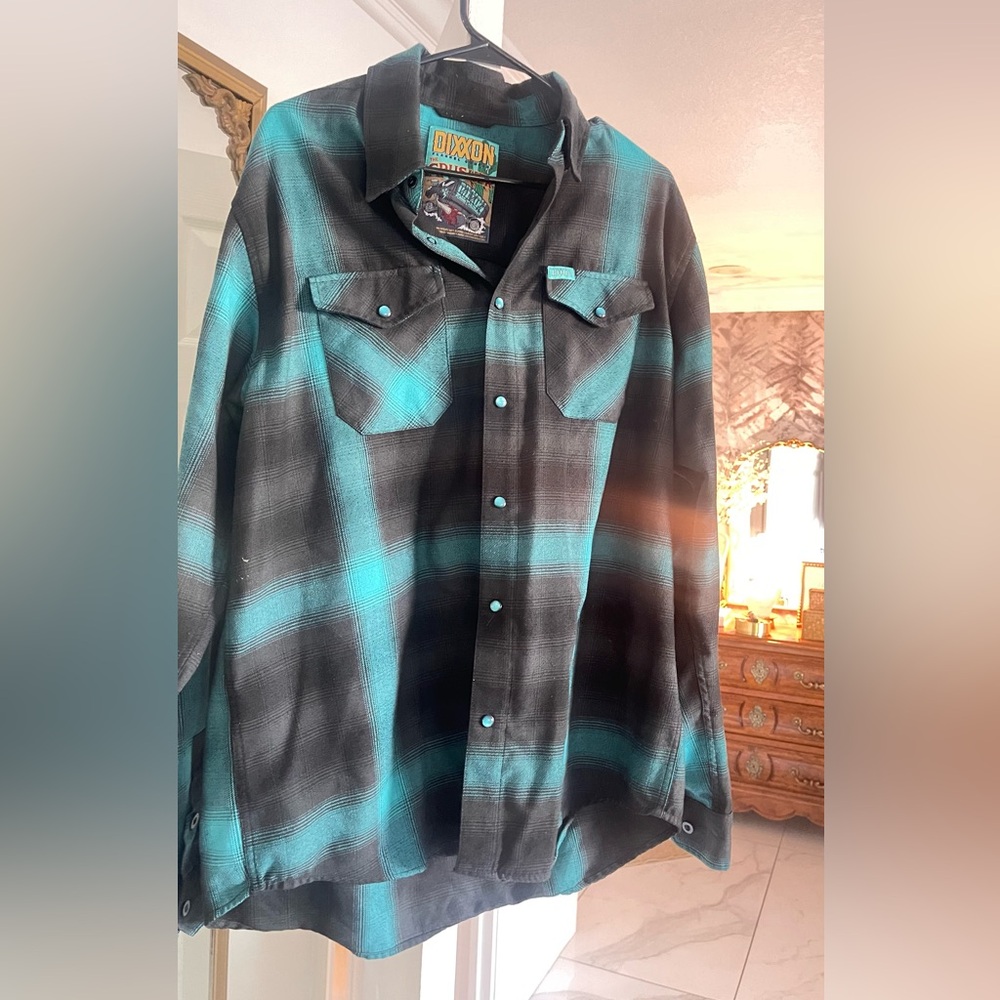 DIXXON Men's Teal and Black Plaid Shirt Jacket